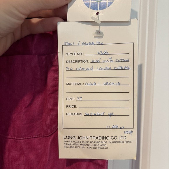 Cotton Resources Toddler 3T Girls Corduroy Shortalls Overalls Pink NWT Vintage - Picture 4 of 7